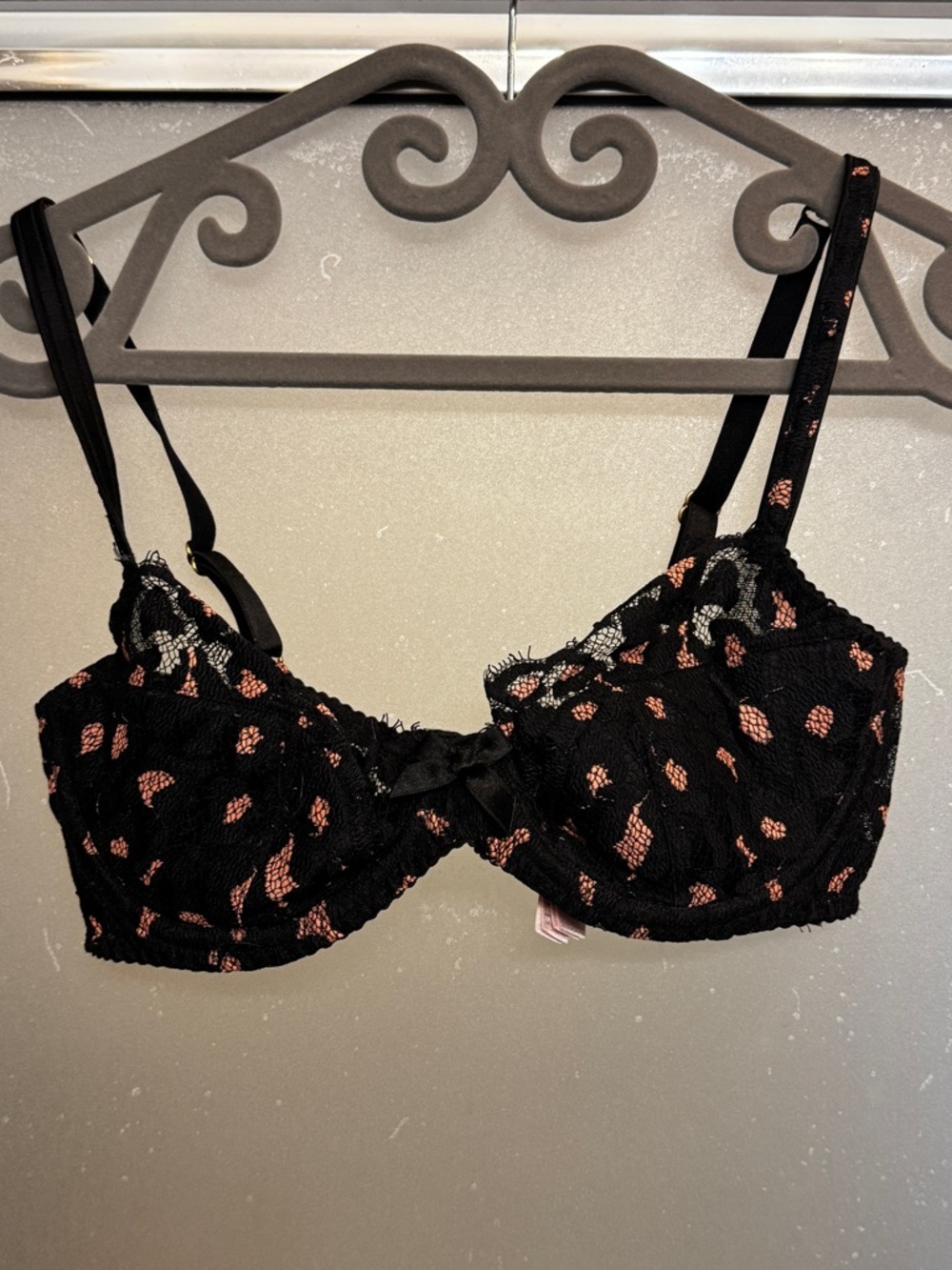 Agent Provocateur Effie 34D Black Lace Bra with Pink